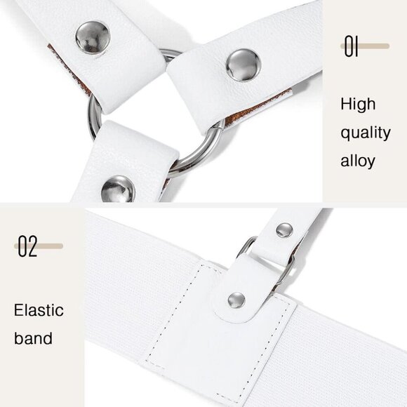 Gothic White Leather Wide Waist Belt Adjustable Punk Rave Costume Accessory